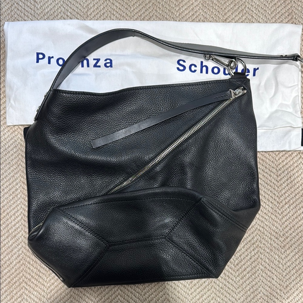 Proenza Schouler Black Pebbled Leather Diagonal-Zip Hobo